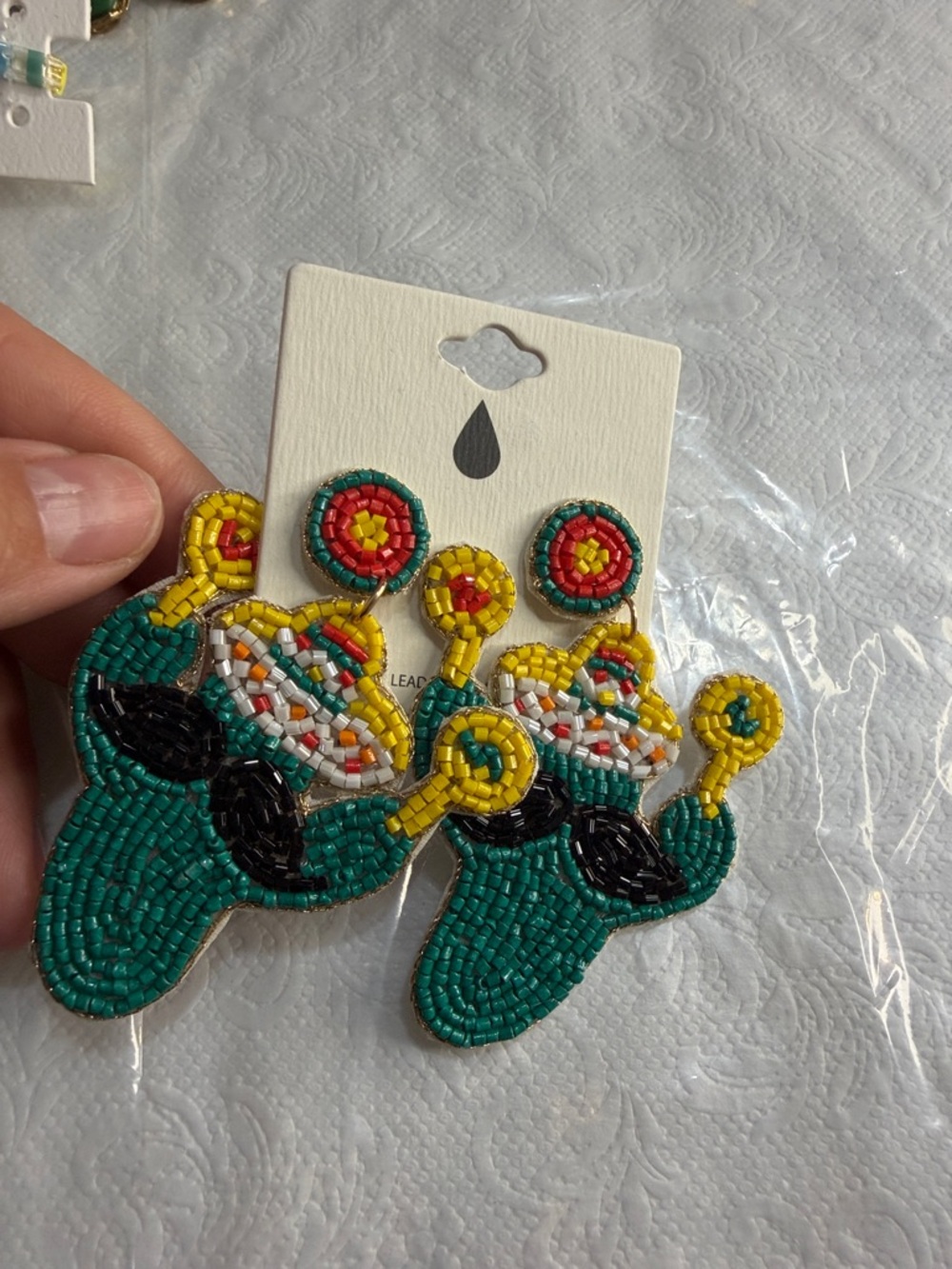 CACTUS LOVERS!! Beaded Floral Statement Earrings in Green and Yellow